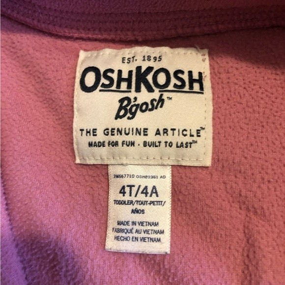 Osh Kosh B’Gosh 4T Girls Full Zip Pink Fleece Jacket - Picture 2 of 5